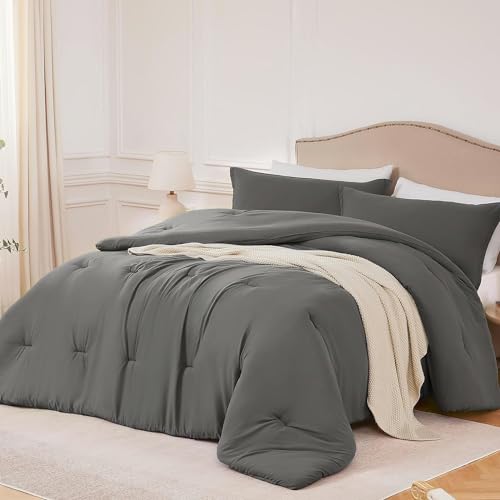 Quataly Full Comforter Sets Grey,3PCS Soft Lightweight Breathable Bedding Comforter Sets for All Season, Full Size(82''×86'' Comforter & 2 Pillowcases)