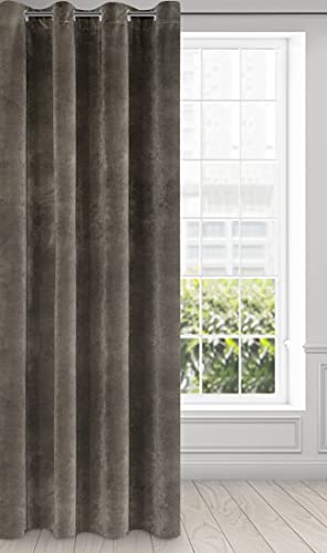 Eurofirany Soft Plain Opaque Velvet Curtain with Eyelets - 1 Unit, Thick Fluffy Panel Drape Classic Glamour Elegant Living Room Bedroom, W55'' x L98.4'', 140x250 cm, Graphite