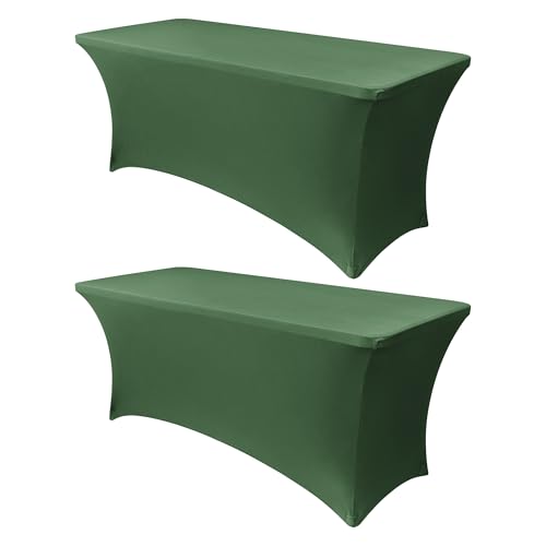 Obstal 6ft Blackish Green Stretch Spandex Table Cover for Standard Folding Tables - Universal Rectangular Fitted Tablecloth Protector for Wedding, Banquet and Party, 72L x 30W x 30H Inches, 2pc