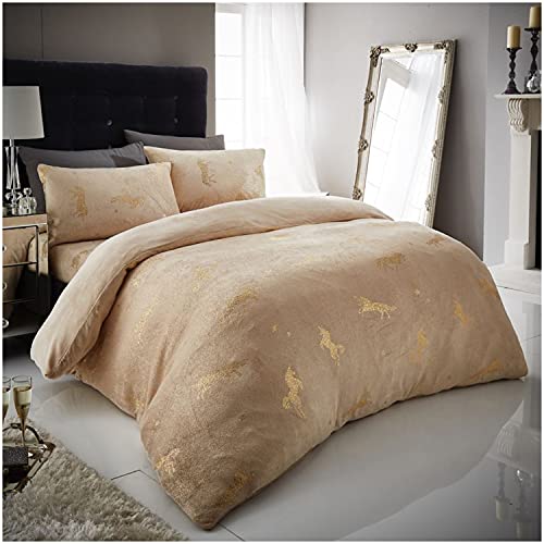 GC GAVENO CAVAILIA Teddy Fleece Duvet Cover, Fluffy Fitted Sheet, Warm Cozy Ultra Soft Bed Set, Polyester, Unicorn-Natural, King