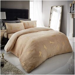GC GAVENO CAVAILIA Teddy Fleece Duvet Cover, Fluffy Fitted Sheet, Warm Cozy Ultra Soft Bed Set, Polyester, Unicorn-Natural, King