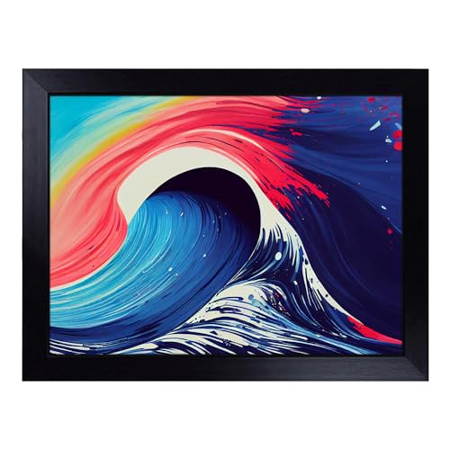 Lap Tray with Bean Bag Cushion, Paint Splash Ocean Wave Abstract - Handmade in the UK, Raised Wooden Edge, Padded Cushion, Heat-Resistant Wipe-Clean Surface, for Meals, Laptops and Crafts