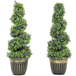 HOMCOM Decorative Artificial Plants Boxwood Spiral Topiary Set of 2 90cm