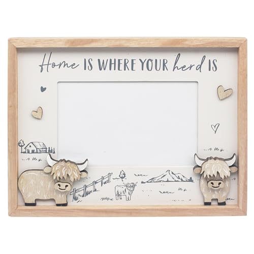 Lesser & Pavey Love & Affection HIGHLAND COW WOODEN FRAME - Rustic Picture Frame for Posters & Photos - Large Wooden Frame for Wall & Tabletop - Stylish Puzzle & Movie Poster Frame for Home & Office