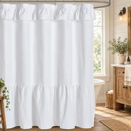 DOSLY ID??ES Ruffled Farmhouse Shower Curtain,White Fabric,Country and Chic Style,72x78 in