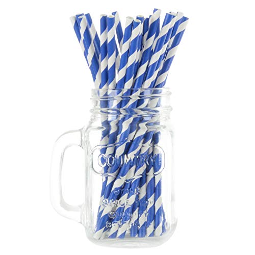 250 Navy Stripe Eco Friendly Recyclable Paper Drinking Straws Bright Colours Stripes and Metallic Colours Great for Birthday Wedding Christmas Party Baby Shower Decoration Food Safe Single Use