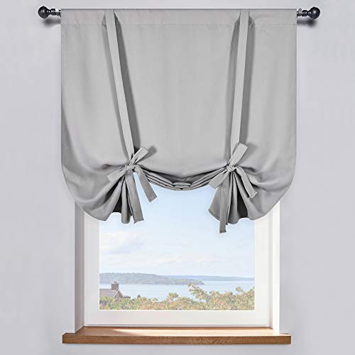 DONREN 45 Inch Length Balloon Shades Room Darkening Curtain - Adjustable Thermal Insulated Tie Up Curtain Panel for Kitchen (Light Grey,34 W by 45 L,1 Panel)