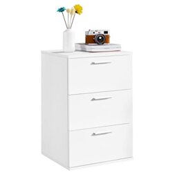 Yaheetech Bedside Cabinet with 3 Drawers and Metal Handles, White