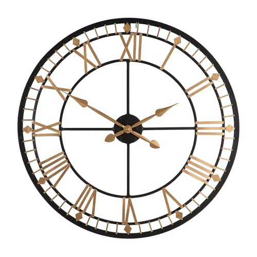Premier Housewares Black And Gold Metal Wall Clock Traditional Style 80cm Diameter Elegant Statement Piece Living Room Wall Clock Kitchen Clocks Wall Roman Numerals 4 x 80 x 80 cm