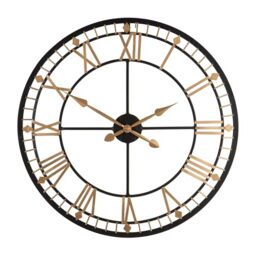 Premier Housewares Black And Gold Metal Wall Clock Traditional Style 80cm Diameter Elegant Statement Piece Living Room Wall Clock Kitchen Clocks Wall Roman Numerals 4 x 80 x 80 cm