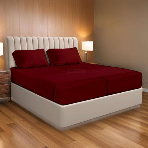 Split Queen Sheets Set for Adjustable Bed - 5 Piece Split Bed Sheet - 100% Egyptian Cotton - 400 TC - Upto 16 Inch Deep Pocket - Extra Soft - Designed for Split Queen Mattresses - Burgundy Solid
