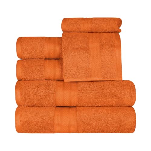 Superior Long Staple 100% Combed Cotton, Durable, Plush and Absorbent 6-Piece Single Ply Towel Set, Sandstone