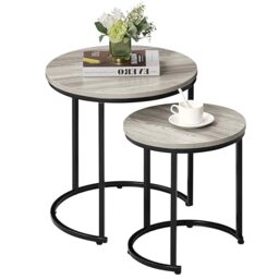 Vida Designs Brooklyn Nest of 2 Round Tables Living Room Stacking side End Tables Metal Frame (Grey)