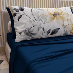 PETTI Artigiani Italiani - Cotton Sheets with Pillowcases in Digital Print, Single Sheet, Complete Bed Set with Floral Pattern 37 Electric Blue, 100% Made in Italy