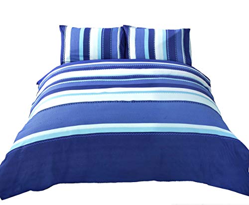 Rapport Home Blue Striped King Duvet Cover Set - Modern 50% Cotton Blend Bedding with 2 Pillowcases (230x220cm) - Easy Care & Oeko-Tex Certified Quilt Cover