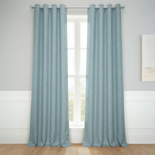 HPD Half Price Drapes - Grommet Faux Linen Curtains for Living Room (1 Panel) - 50W X 84L - Textured Room Darkening Curtains for Bedroom 84 Inches Long - Drapes for Home Decor, Sea Thistle