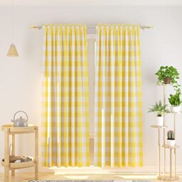 "Natus Weaver Cotton Curtains 84"" Long Kitchen Living Room Bedroom Yellow White Window Basement 2 Panels Rod Pocket"