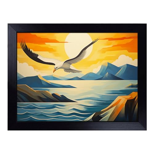 Lap Tray with Bean Bag Cushion, Seagull Art Deco - Handmade in the UK, Raised Wooden Edge, Padded Cushion, Heat-Resistant Wipe-Clean Surface, for Meals, Laptops and Crafts