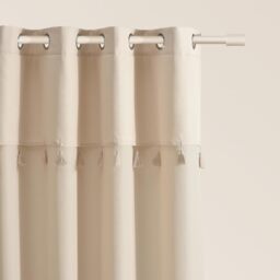 ROOM99 Astoria Curtain with Ruffle Tape, 140 x 280 cm, Width x Height Sliding Curtains, Modern Curtain, Living Room, Bedroom, Cream, 1 Piece
