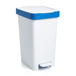 TATAY Smart 25L Recycling Kitchen Bin with Pedal - Compact and Functional Design - For Indoor and Outdoor Use - Fits 30L Bags - Recycled BPA-Free Plastic - 26x36x47cm, White, Paper & Card