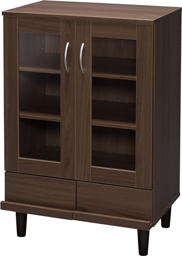 Iris Ohyama, Glass Cabinet/SideBoard with Drawers & Shelves/Wooden Cabinet/Cabinet with Doors, Adjustable Shelf Height 3.2 cm, Dining Kitchen, Living Room - Cabinet - KBN-9390 - Brown