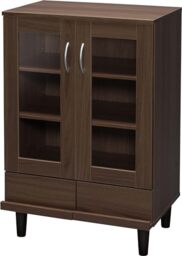 Iris Ohyama, Glass Cabinet/SideBoard with Drawers & Shelves/Wooden Cabinet/Cabinet with Doors, Adjustable Shelf Height 3.2 cm, Dining Kitchen, Living Room - Cabinet - KBN-9390 - Brown