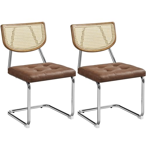 Yaheetech Woven Dining Chairs Set of 2 Rattan Back Faux Leather Retro Brown