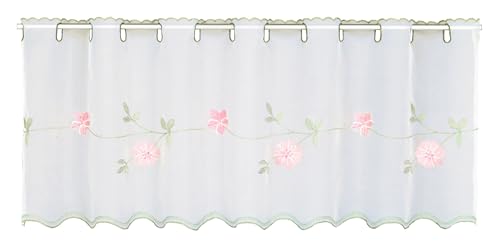Gardinia Bistro Curtain Voile Embroidery Flower Tendril White 135 x 45 cm