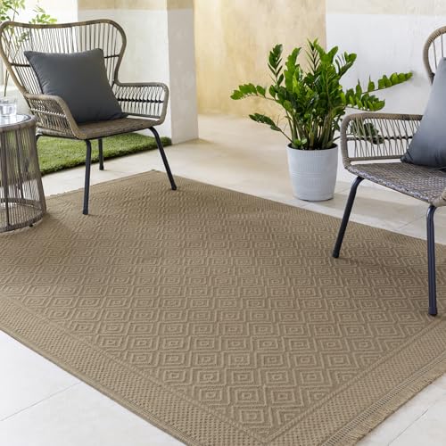 Livabliss Esha Drapia Machine Washable Jute Geometric Design – Living Room 198x275 cm, Dining, Kitchen, Outdoor, Hallway Use, Traditional Boho Style, Tan Beige