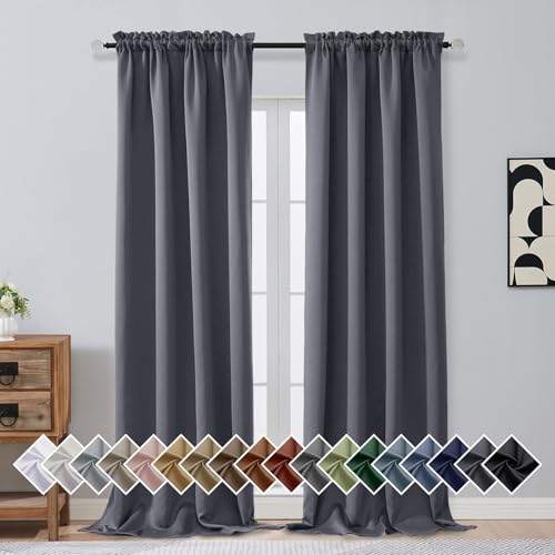 OVZME Charcoal Grey Blackout Curtains for Bedroom 96 Inches Long 2 Panels, Thermal Insulated Energy Saving Blackout Curtains, Room Darkening Dual Rod Pocket Living Room Drapes, 2x40Wx96L Inches