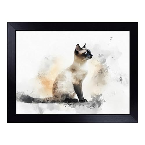 Lap Tray with Bean Bag Cushion, Siamese Cat - Handmade in the UK, Raised Wooden Edge, Padded Cushion, Heat-Resistant Wipe-Clean Surface, for Meals, Laptops and Crafts