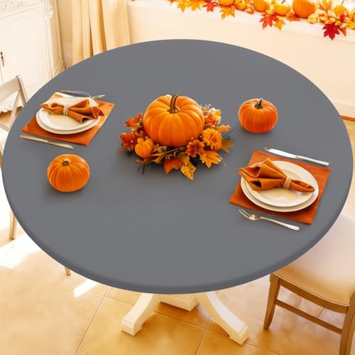 "Moosfor Spandex Round Tablecloth, Fitted Table Cloth for 36""-44"" Tables - Elastic Outdoor Picnic Table Cover, Circle Stretch Waterproof Table cloths for Patio, Dining, Kitchen, Grey"