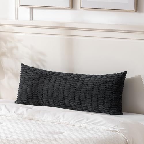 Fancy Homi Black Long Body Lumbar Decorative Throw Pillow Covers 20x54 Inch for Bed Couch Bedroom Bench, Soft Corduroy Rectangle Solid Pillow Case, Rustic Farmhouse Boho Room Decor
