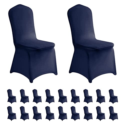 LZY 20pcs Spandex Chair Cover Stretch Slipcovers for Wedding Party, Dining Banquet Chair Decoration Covers (Navy, 20)