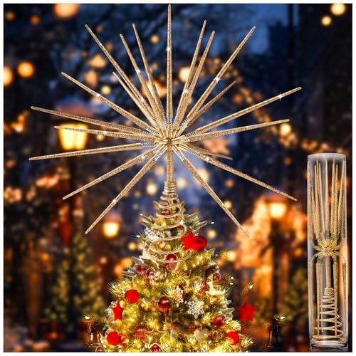 Gold Christmas Tree Topper 13.7inch, Exploding Gold Star Christmas Tree Topper Decorations