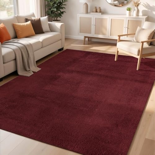 Rugs by Desire Comfy Washable Modern Living Room Rug Polyester Plain Indoor Area Rug with Low Pile - Anti-Slip Felt Backing SuperSoft Carpet Bedroom-Hallway, Red, 80x120 cm