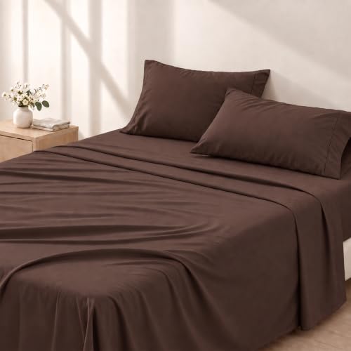 "Cathay Home 108145 Sheet Set, Full, Camel - 4 Pcs Bedding Set, Deep Pocket Fits 10""-14"" Mattresses, Ultra Soft Microfiber, Wrinkle & Fade Resistant, Machine Washable"