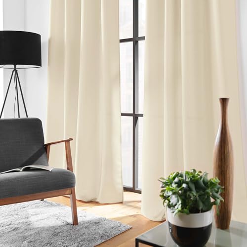 Douceur d'Intérieur, Soline Natural Eyelet Curtain 140 x 280 cm Polyester Plain
