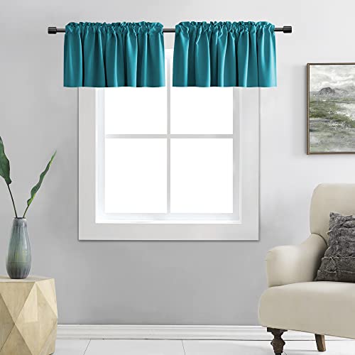 DONREN 12 Inches Long Valances for Windows - 2 Panels Blackout Window Valances for Basement with Rod Pocket (Teal,42 Inches Wide)