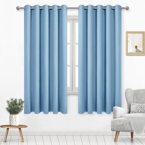 DWCN Light Blue Blackout Curtains for Living Room, Room Darkening Thermal Insulated Grommet Drapes for Bedroom 60 x 63 Inches Long, Set of 2 Panels