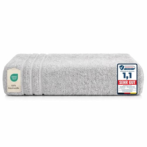 Komfortec Bath Towel 100 x 200 cm 100% Cotton Sauna Towel XXL Soft Large Terry Cloth Quick Drying Silver