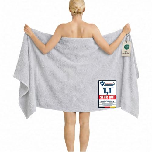 Komfortec Bath Towel 100 x 200 cm 100% Cotton Sauna Towel XXL Soft Large Terry Cloth Quick Drying Silver
