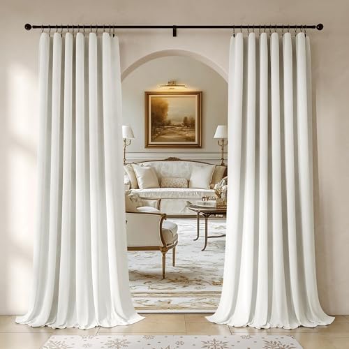 Beauoop Cream Velvet Curtains for Bedroom Living Room 52x108 2 Panels - Soft Luxury Room Darkening Drapes Thermal Insulated Soundproof 108 Inches Long Window Treatments Rod Pocket