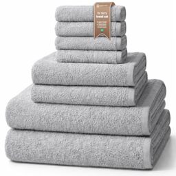 NatureMark 8-Piece Terry Towel Set with Various Sizes – 4 Guest Towels, 2 Hand Towels, 2 Bath Towels - Colour: Silver Grey - 100% Cotton