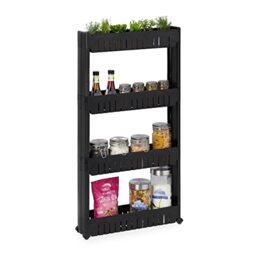 Relaxdays Niche Trolley, 4 Shelves, Narrow Shelf for Bathroom & Kitchen, 101x12.5x54 cm, Rolling Storage Plastic, Black