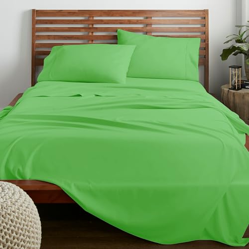 American Home Collection King Sheet Set - Ultra-Soft Microfiber 15-Inch Deep Pocket - Wrinkle Free and Fade Resistant (Lime Green)