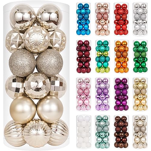 "XmasExp Christmas Ball Ornaments (1.57"", Champagne Gold) 24ct Christmas Ball Ornaments Shatterproof Xmas Tree Hanging Balls Decorations Perfect for Holiday Wedding Christmas Decor"