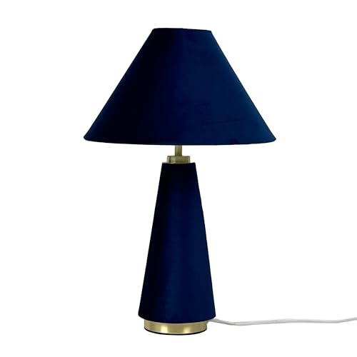 Relaxdays Table Lamp, Velvet Shade & Metal Base, E14, HD 47 x 30 cm, Bedside Lamp with Cable, Bedroom, Dark Blue/Gold