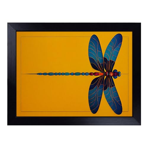 Lap Tray with Bean Bag Cushion, Striking Dragonfly - Handmade in the UK, Raised Wooden Edge, Padded Cushion, Heat-Resistant Wipe-Clean Surface, for Meals, Laptops and Crafts