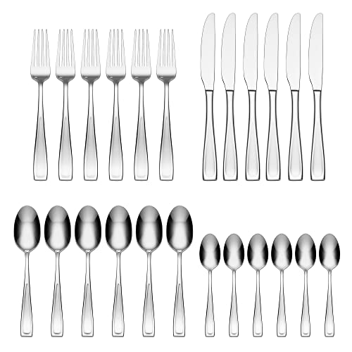 Oneida Moda 24 Piece Cutlery Set - Stainless Steel Cutlery Set for 6, Heavy Weight & Mirror Finish, Rust Resistant & Dishwasher Safe Flatware, Silver